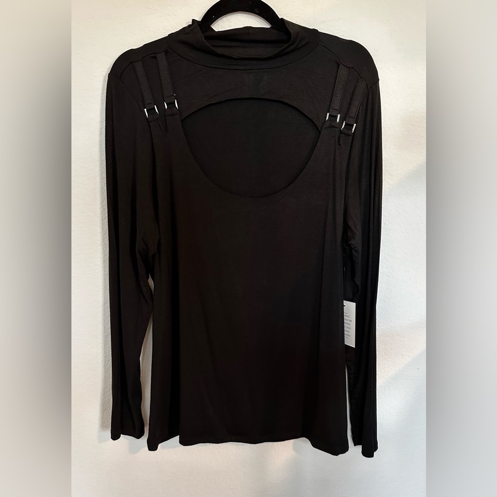 Eloquii Harness Long Sleeve Shirt Black Plus Size 18/20